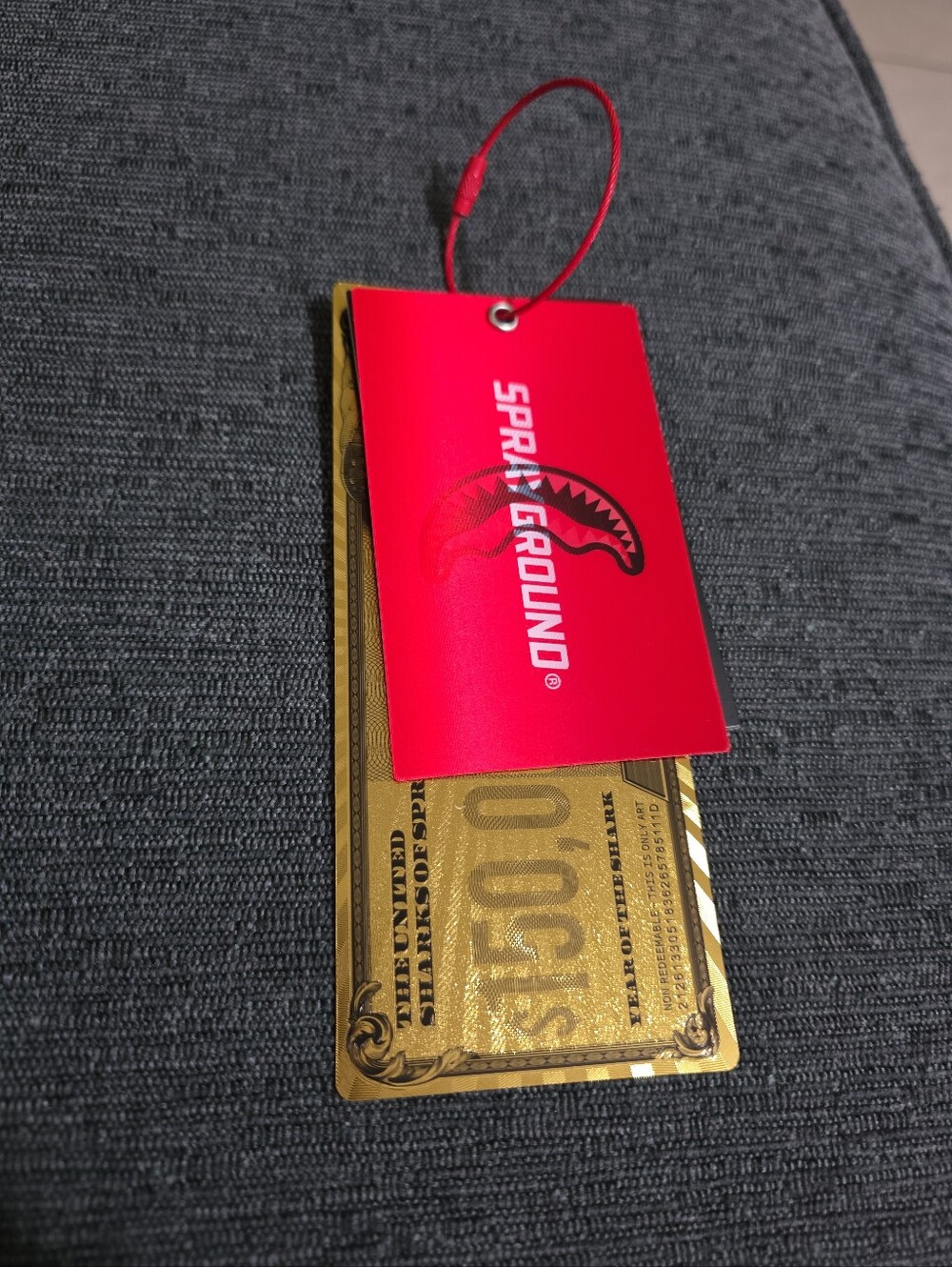 Sprayground Red Logo Tag with Gold Accent Card